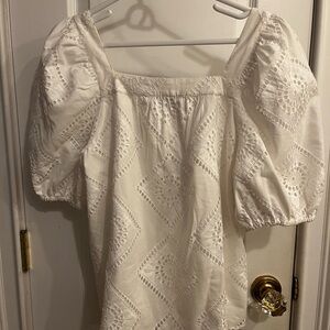 Ann Taylor Cream Blouse with Eyelet Detail